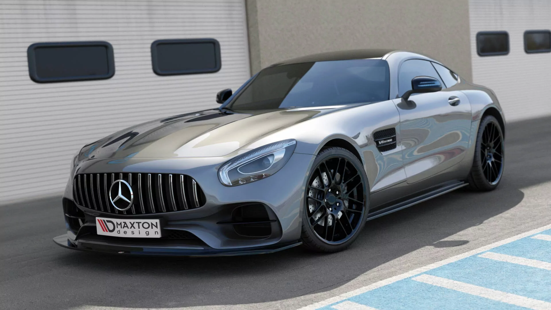 Front Ansatz Für Mercedes-AMG GT S C190 Facelift Schwarz Hochglanz