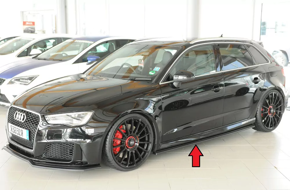 Rieger Seitenschweller links ansatz glanz schwarz für Audi RS3 (8V) 5-tür. (Sportback 8VA / 8VF) 02.17- (ab Facelift)
