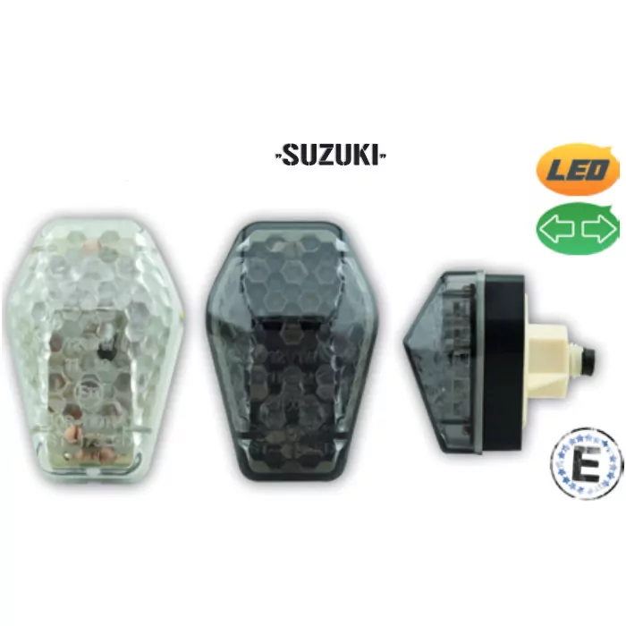 LED-Verkleidungsblinker "Suzuki" | getönt | Paar  Maße: 45x30x20mm | mit Distanzhülse | E-geprüft