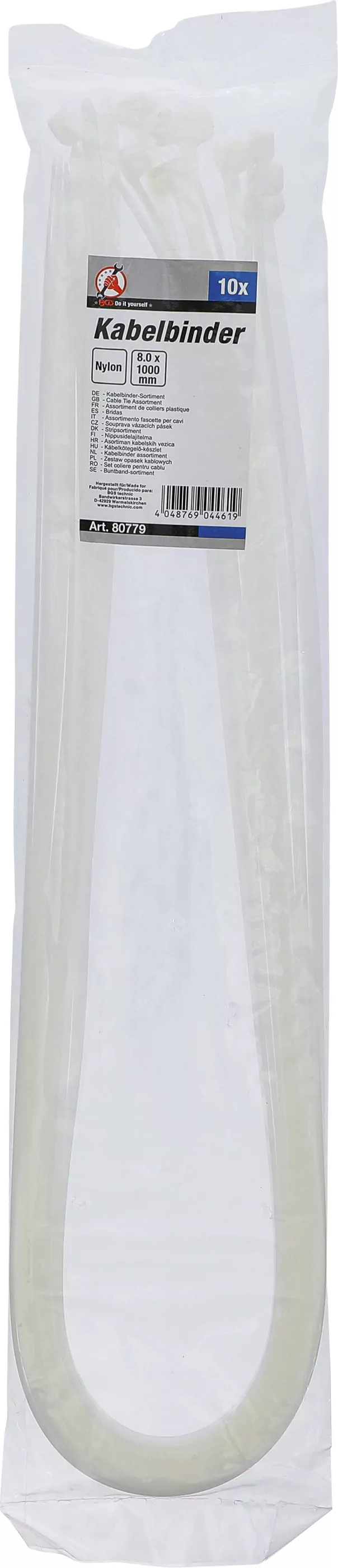 Kabelbinder-Sortiment | weiß | 8,0 x 1000 mm | 10-tlg.