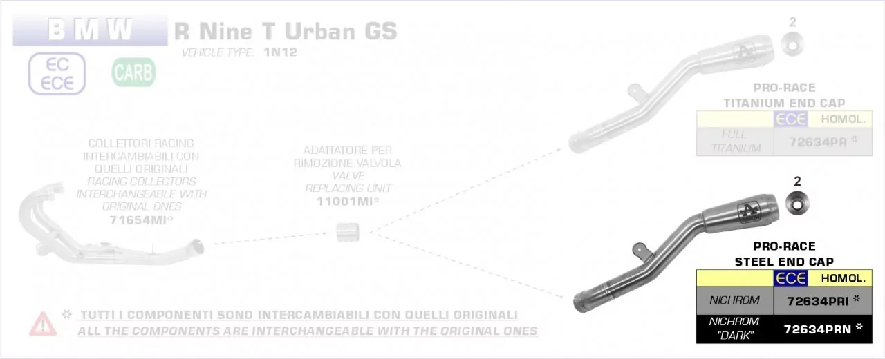 Arrow Pro-Race Edelstahl Schwarz BMW R Nine T Urban GS 17-20