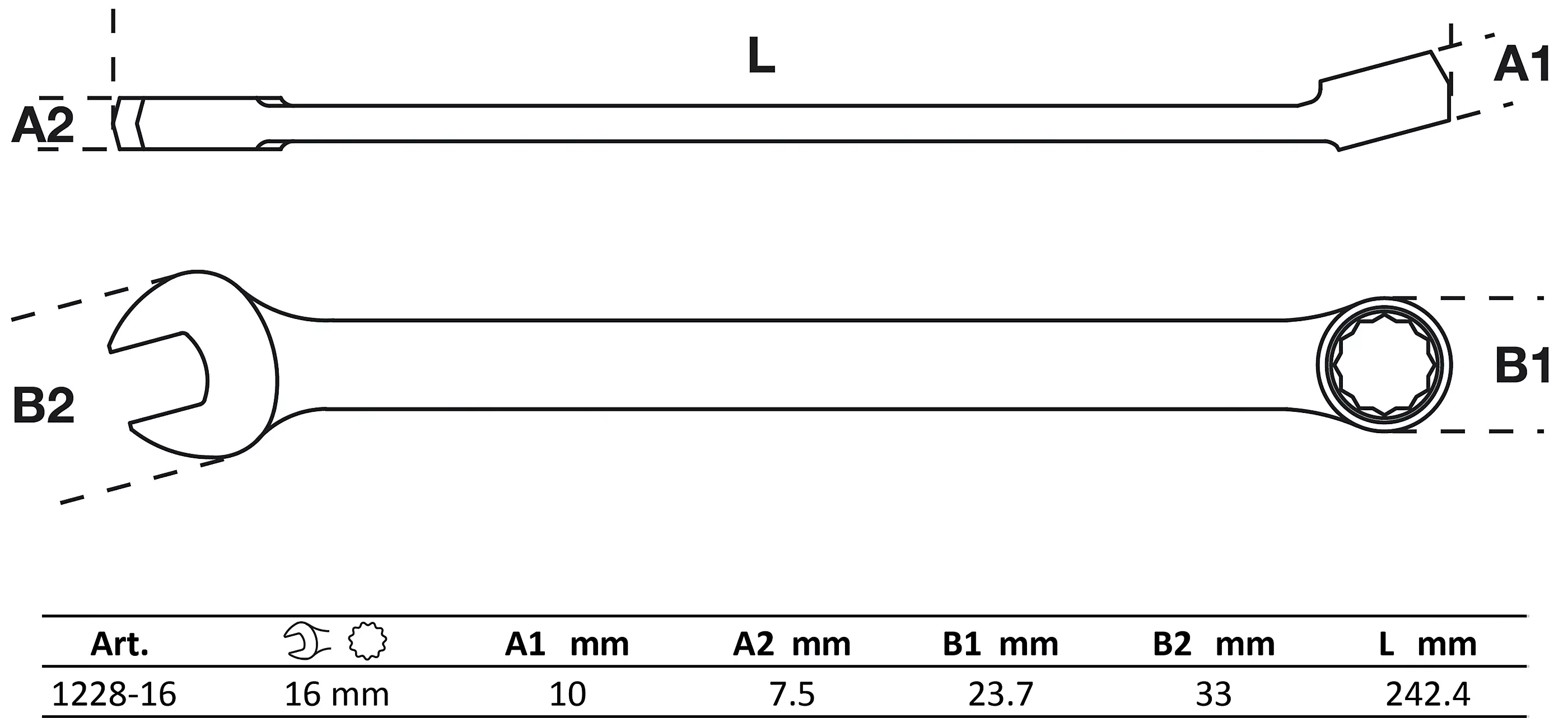 Maul-Ringschlüssel | extra lang | SW 16 mm