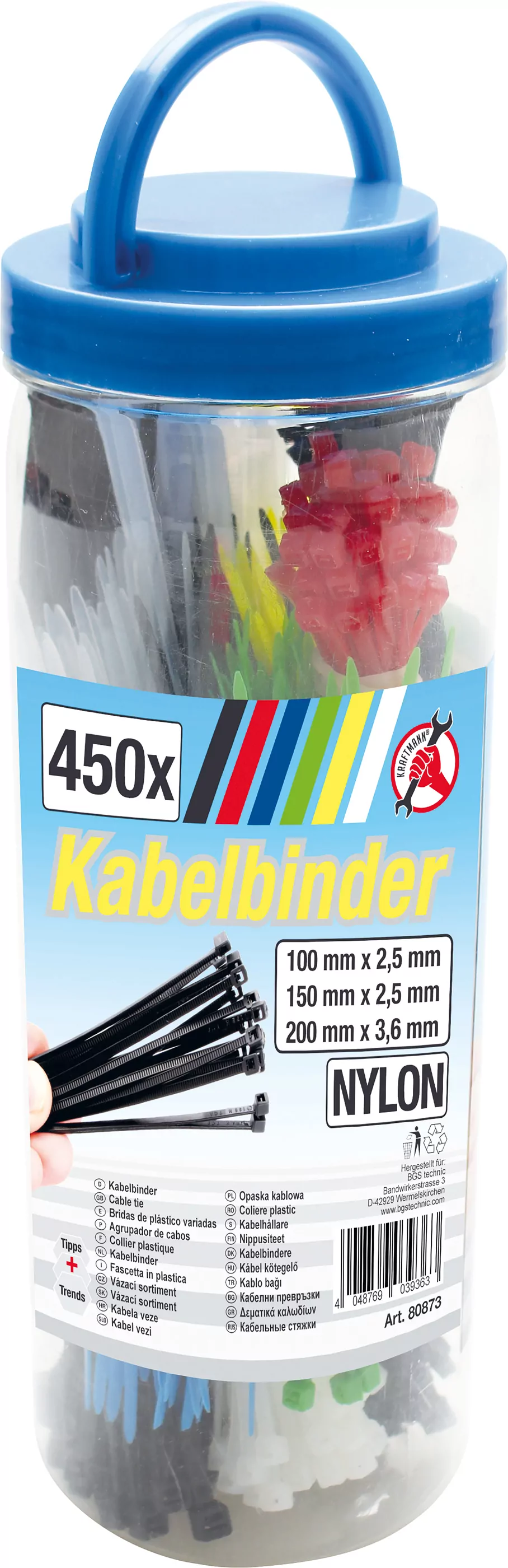Kabelbinder-Sortiment | farbig | 100 - 150 - 200 mm | 450-tlg.
