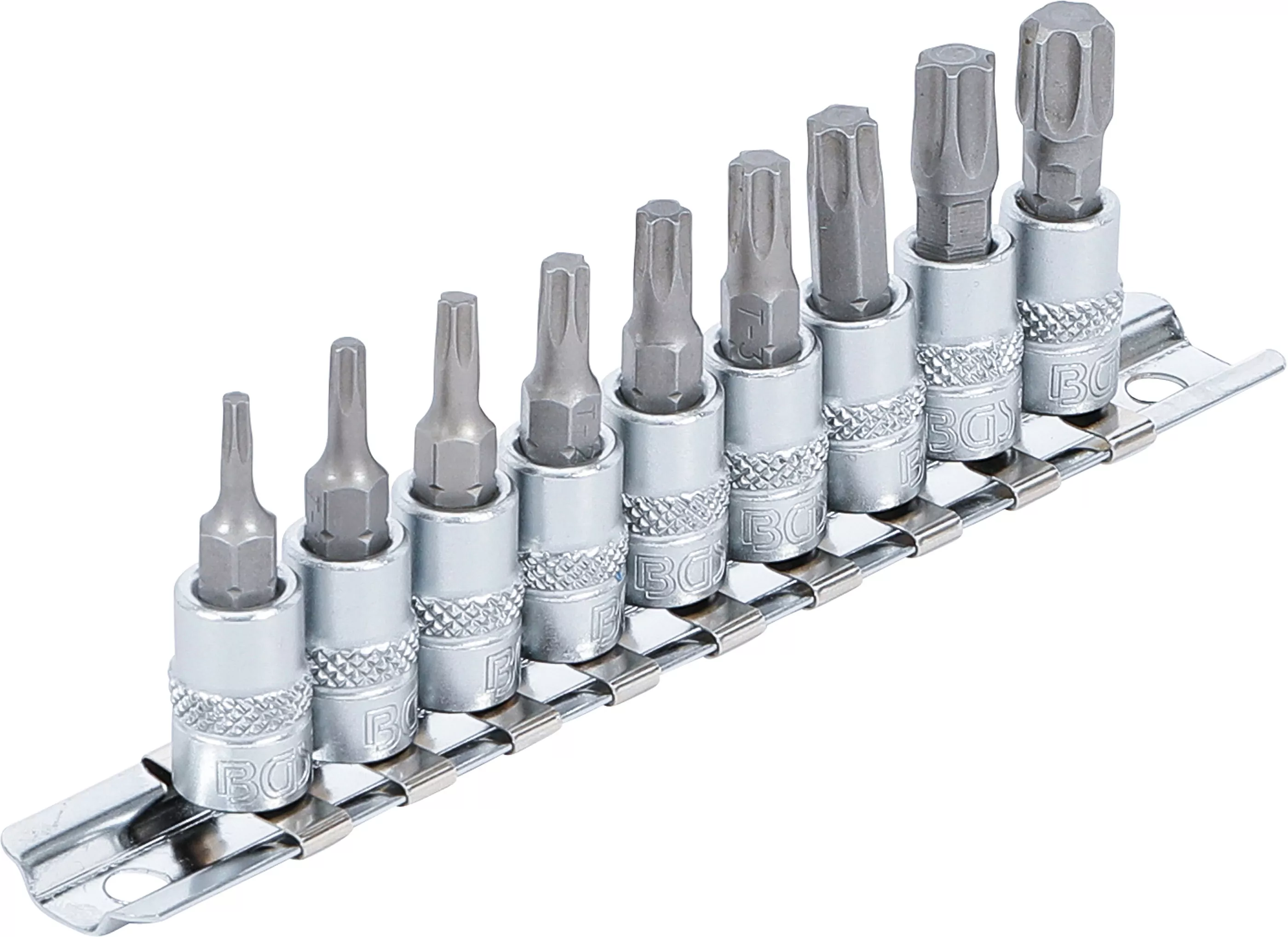 Bit-Einsatz-Satz | Antrieb Innenvierkant 6,3 mm (1/4") | T-Profil (für Torx) T10 - T50 | 9-tlg.