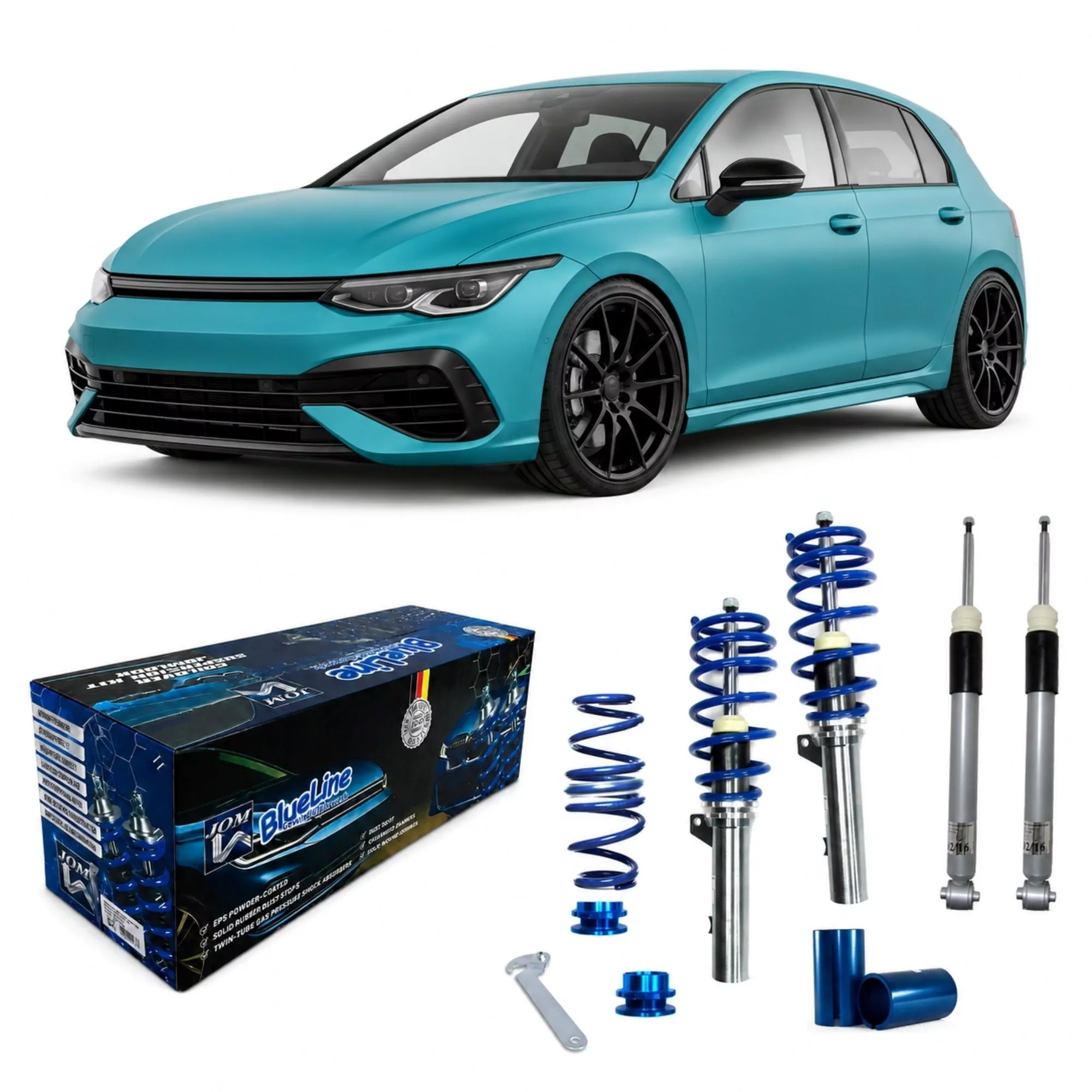 BlueLine Gewindefahrwerk passend für Golf 8 (CD) HA Mehrlenker Multilink passend für VW Golf 8 (CD) 1.0 TSI/ 1.2 TSI/ 1.5 TSI/ 1.5 TGI/ 2.0 TDI, 2019-, (Achslast VA 1035 kg) nur passend bei HA Mehrlenker (Multilink), Gewinde/ Feder