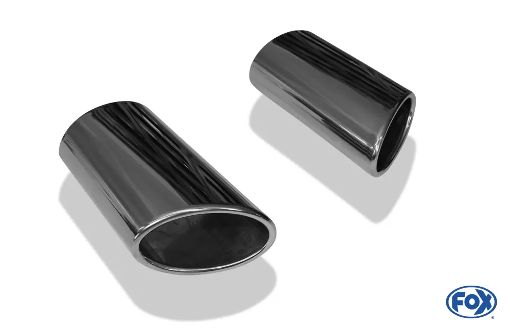 Anschweißendrohr Typ 38 - Rechts & Links  106x71 mm / Länge: 200 mm - oval  - 1x seitlich nach rechts und 1x seitlich nach links abgeschrägt / eingerollt / ohne Absorber