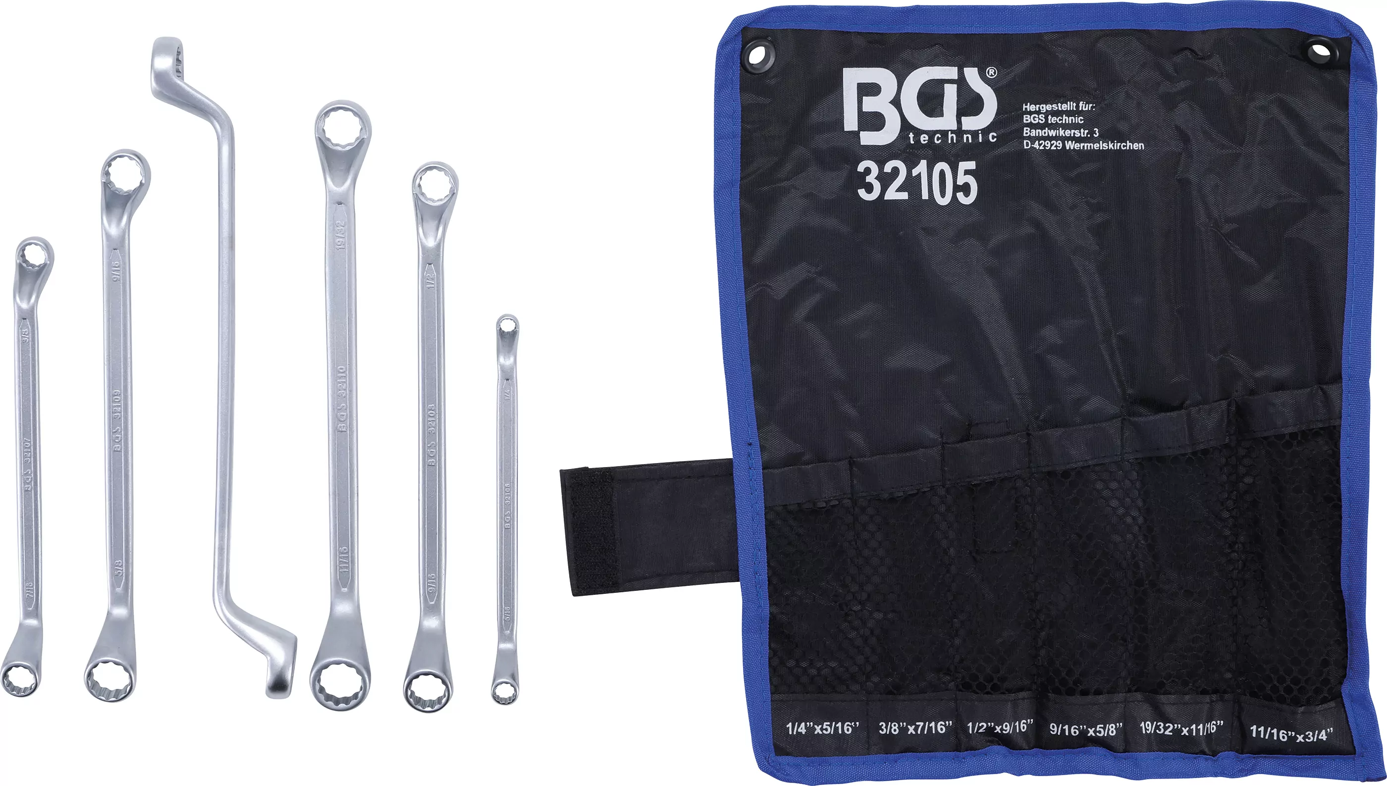 Doppel-Ringschlüssel-Satz | tief gekröpft | Zollgrößen | SW 1/4" - 3/4" | 6-tlg.