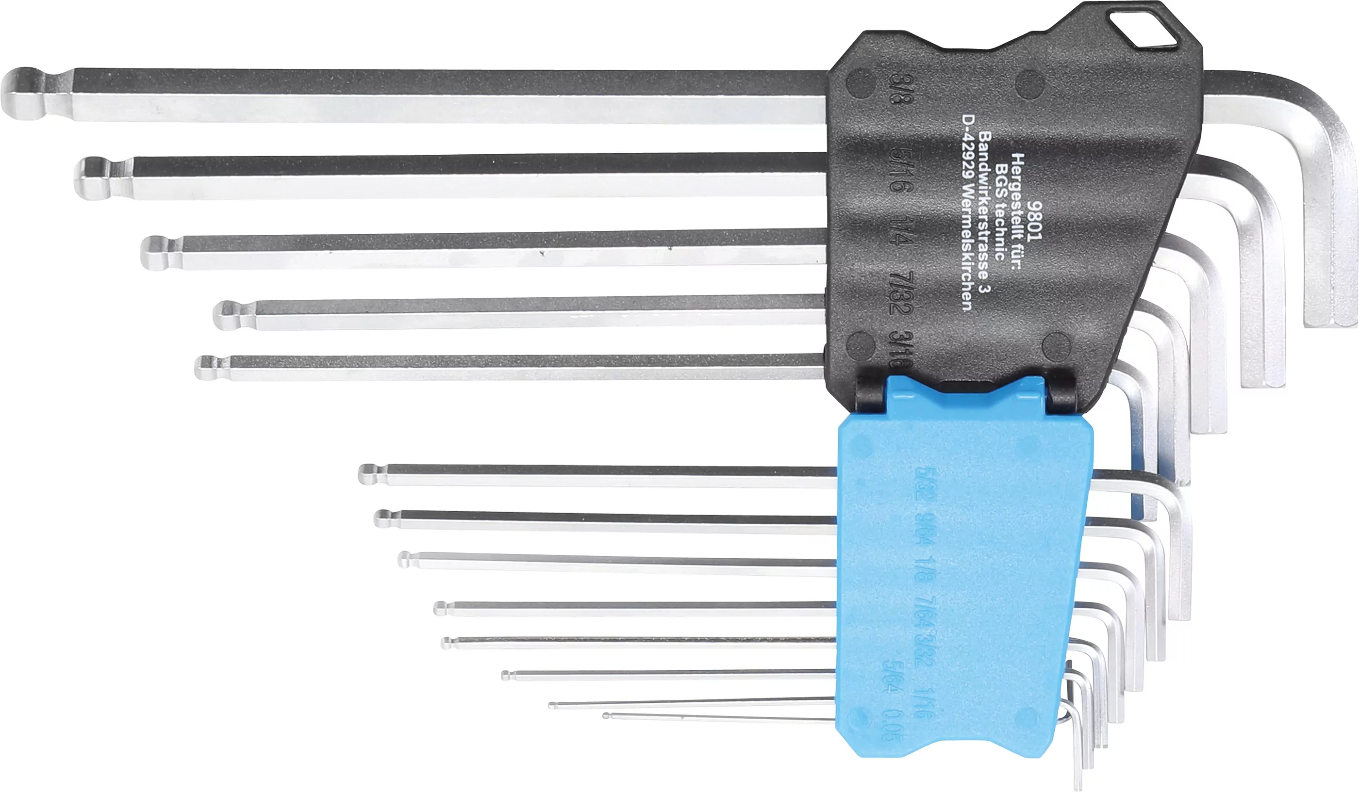 Winkelschlüssel-Satz | extra lang | Zollgrößen | Innensechskant / Innensechskant mit Kugelkopf 0,05" - 3/8" | 13-tlg.