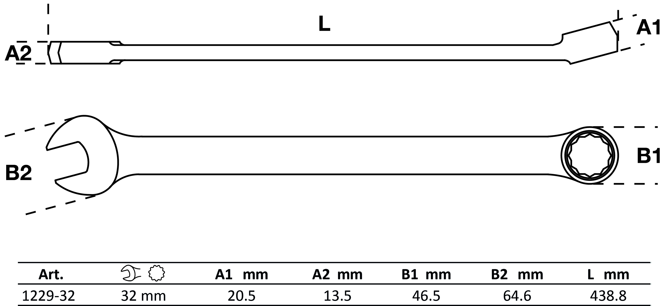Maul-Ringschlüssel, extra lang | SW 32 mm
