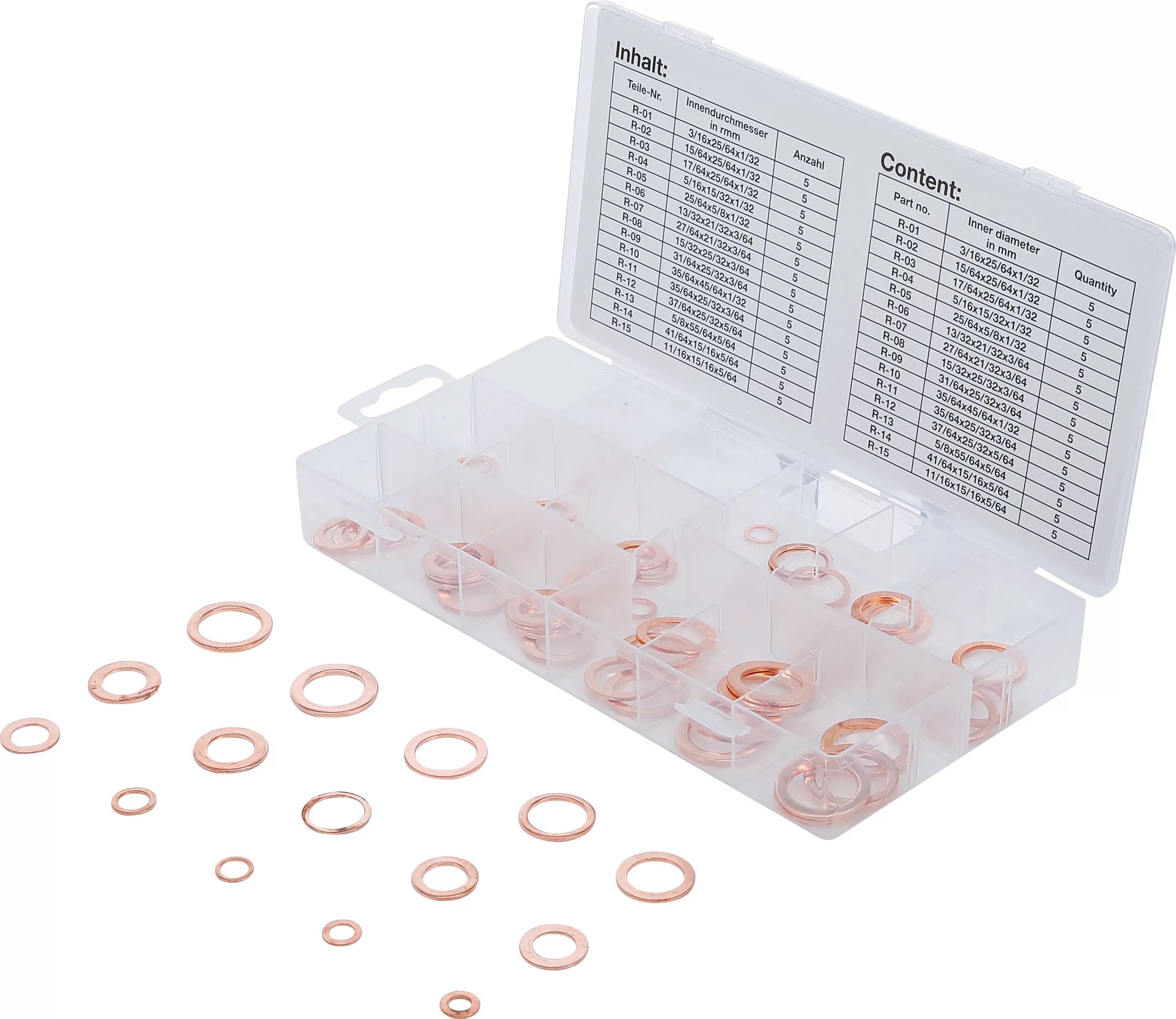 Dichtring-Sortiment | Kupfer | Zollgrößen | für Öl-Ablassschrauben | 75-tlg.