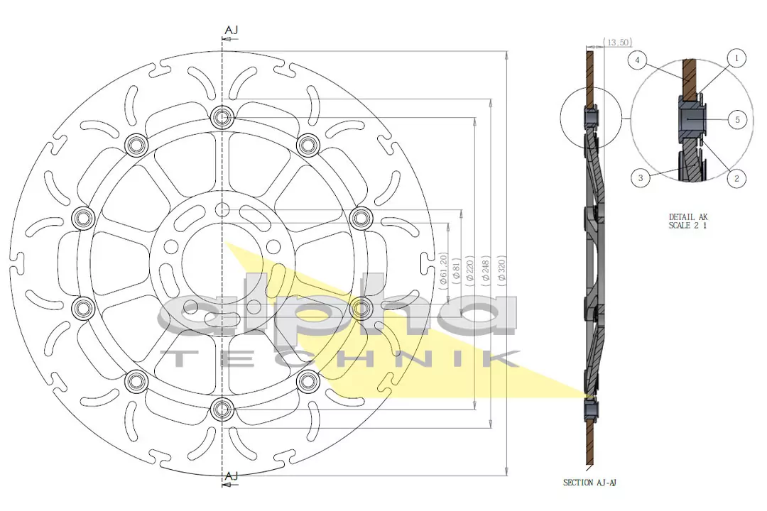 alpha Technik Bremsscheibe Omega-Design ABD33 vorne für Kawasaki ZZR ZR ZXR VN1500