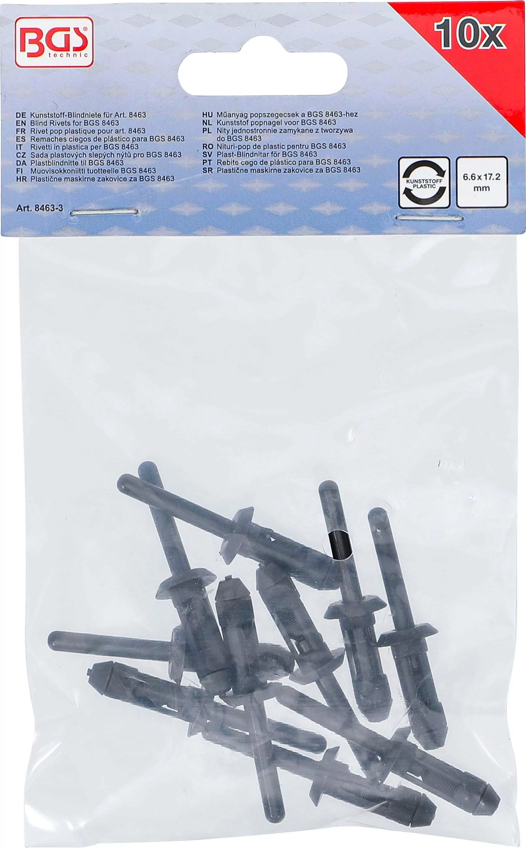 Kunststoff-Blindniete für Art. 8463 | 6,6 x 17,2 mm | 10-tlg.