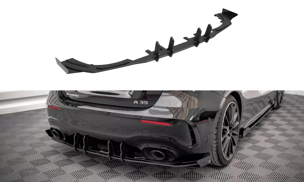 Robuste Racing Diffusor Heck Ansatz + Flaps Für Mercedes A35 AMG Hatchback Aero Pack W177 Schwarz Hochglanz