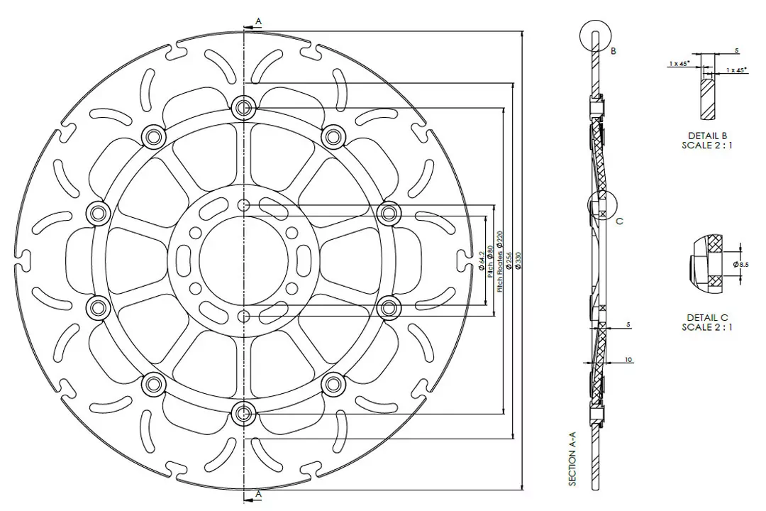 alpha Technik Bremsscheibe Omega-Design ABD33 vorne für Aprilia RSV4 Tuono