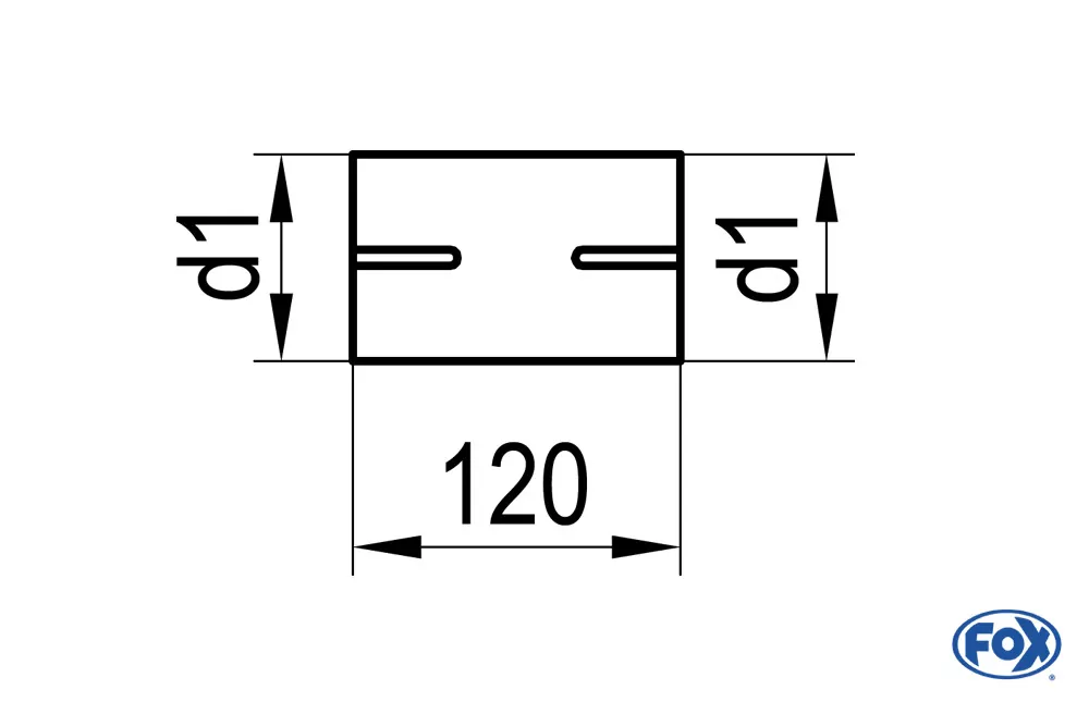 Doppelmuffe - d1Ø 65mm - Länge: 150 mm  rechts/ links geschlitzt - d1 = 65mm rechts und links innen