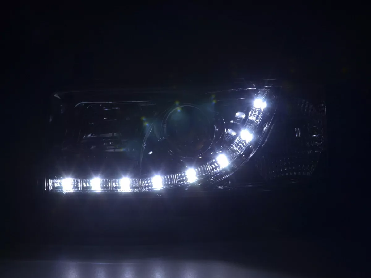 Scheinwerfer Set Daylight LED TFL-Optik VW Bus Typ T4 Bj. 90-03 chrom für Rechtslenker