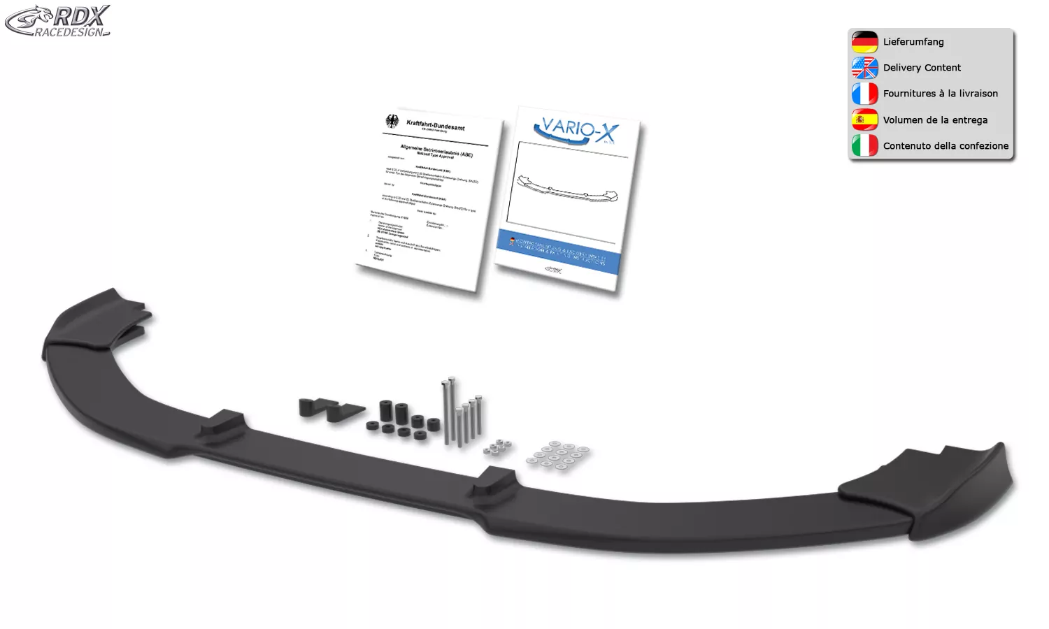 RDX Frontspoiler VARIO-X für VW Caddy 2K (2015-2020) Frontlippe "V1" Front Ansatz Vorne Spoilerlippe