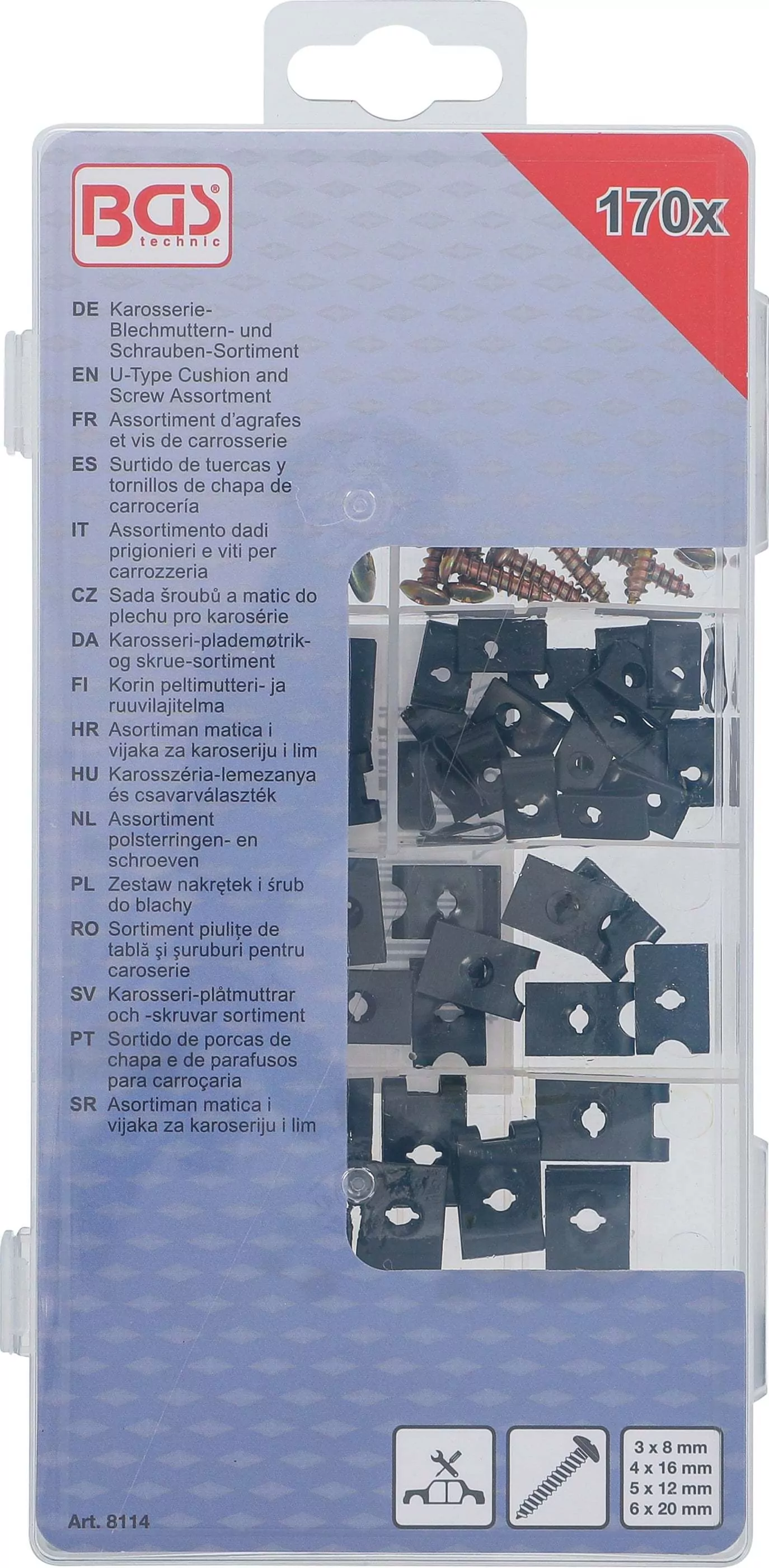 Karosserie-Blechmuttern- und Schrauben-Sortiment | 170-tlg.