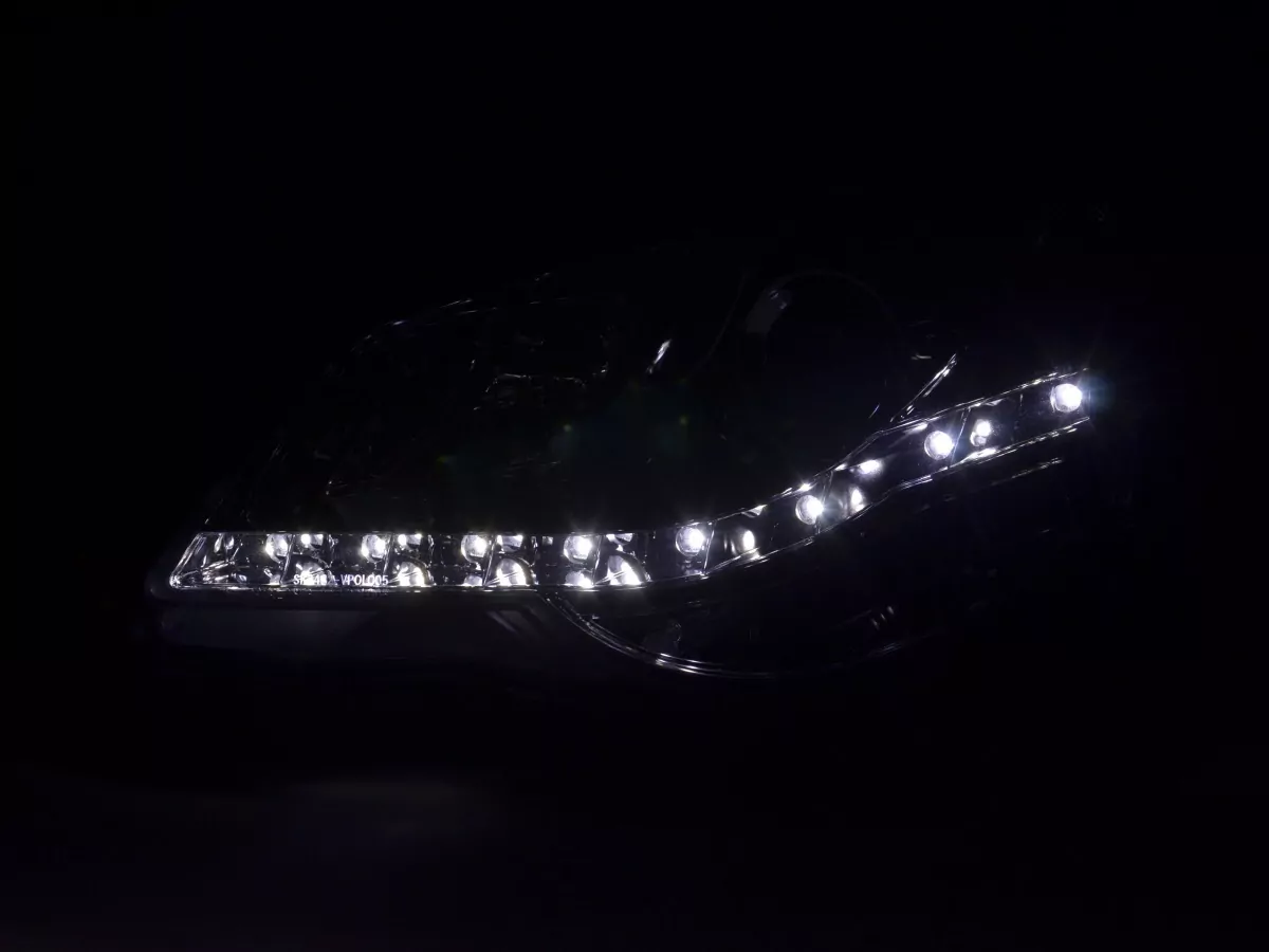 Scheinwerfer Set Daylight LED TFL-Optik VW Polo Typ 9N3 Bj. 05-09 chrom für Rechtslenker