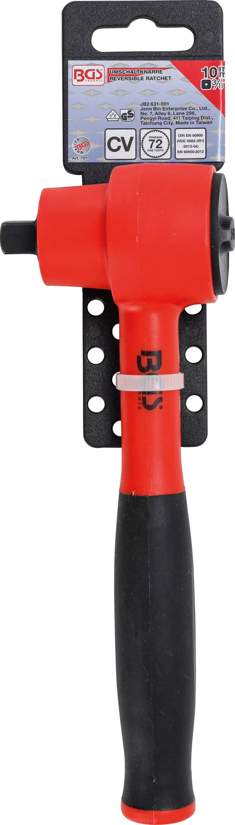 VDE-Umschaltknarre | feinverzahnt | Abtrieb Außenvierkant 10 mm (3/8") | 1000 V