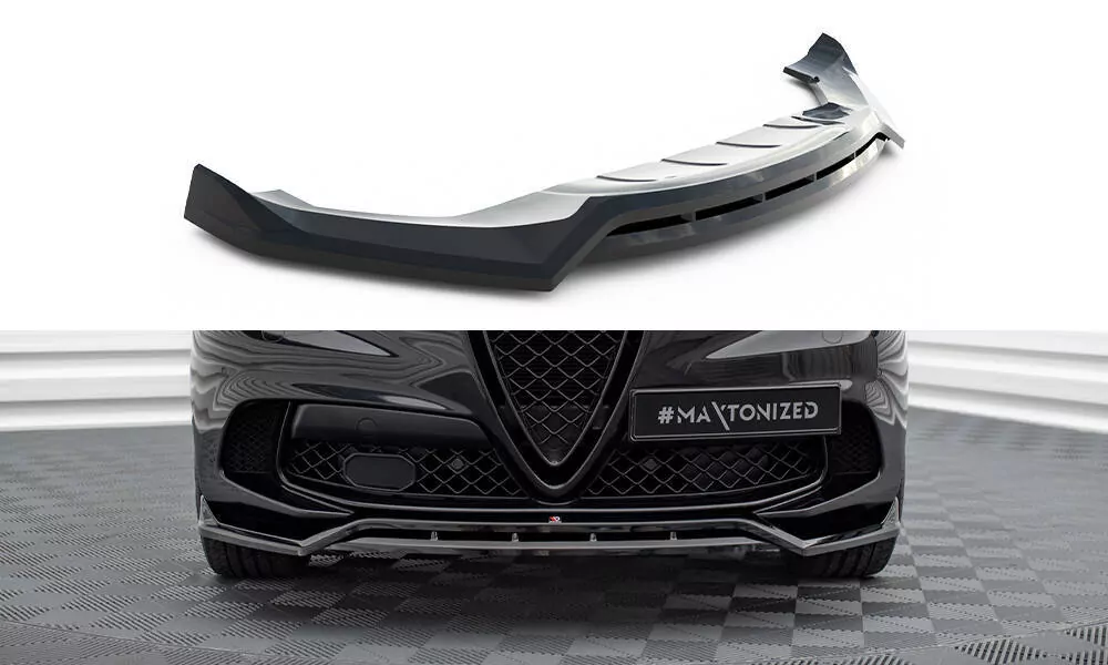 Front Ansatz Für Alfa Romeo Stelvio Quadrifoglio Mk1 Schwarz Hochglanz