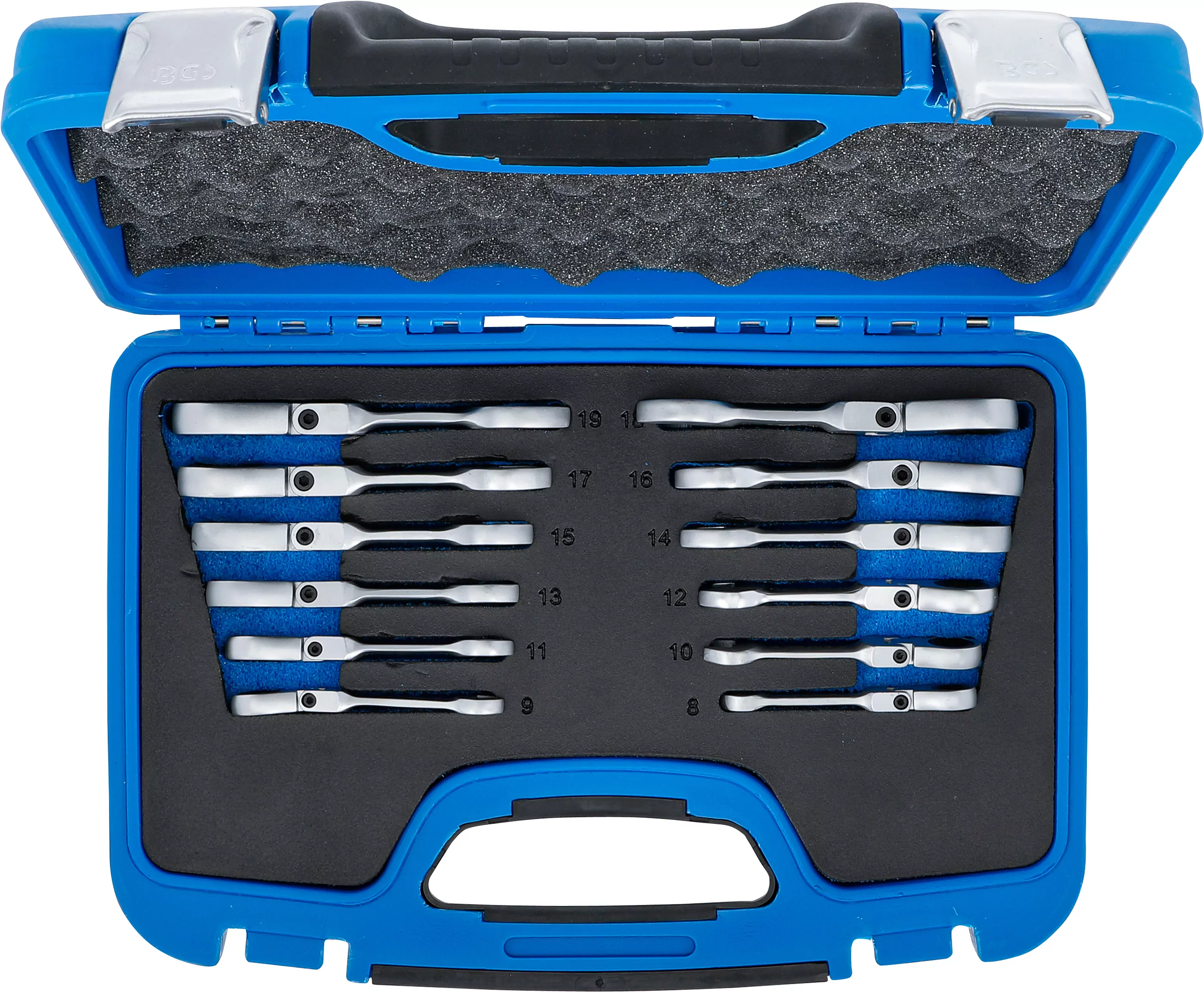 Ratschenring-Maulschlüssel-Satz | kurz | abwinkelbar | SW 8 - 19 mm | 12-tlg.