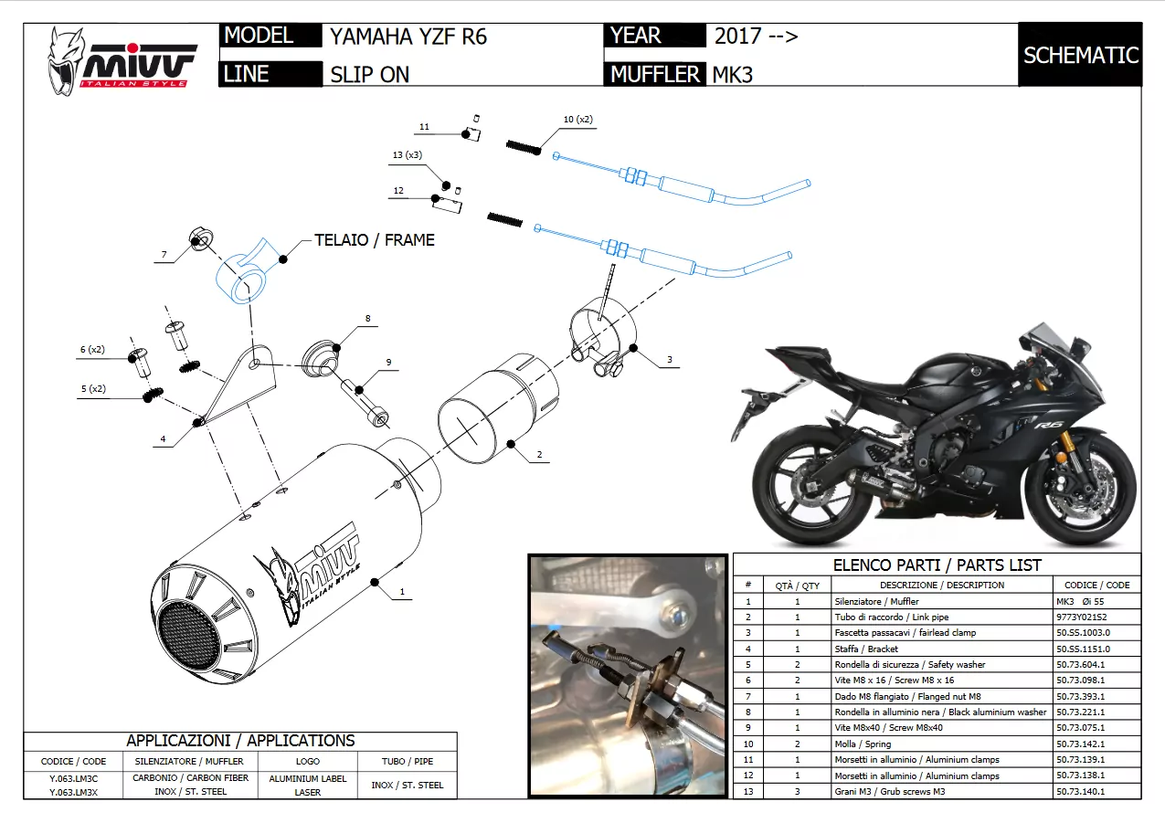 MIVV MK3 Edelstahl YAMAHA YZF 600 R6 2017 >