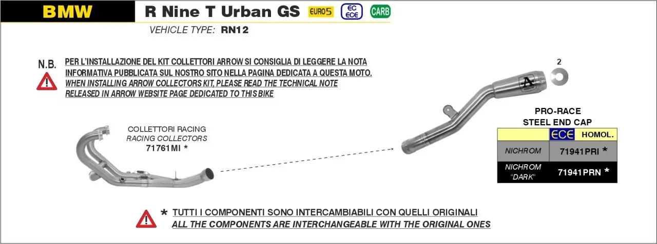 Arrow Pro-Race Edelstahl Schwarz BMW R Nine T Scrambler 21-22