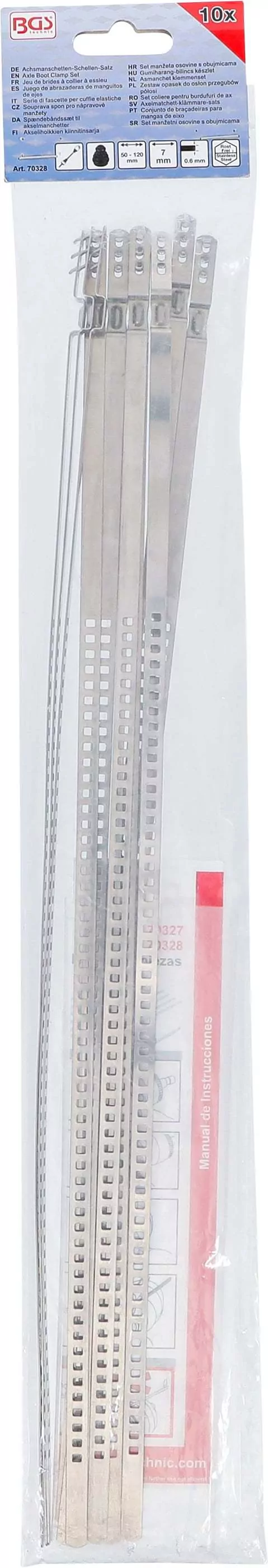 Achsmanschetten-Schellen-Satz | Edelstahl | rostfrei | 7 mm | 50 - 120 mm | 10-tlg.