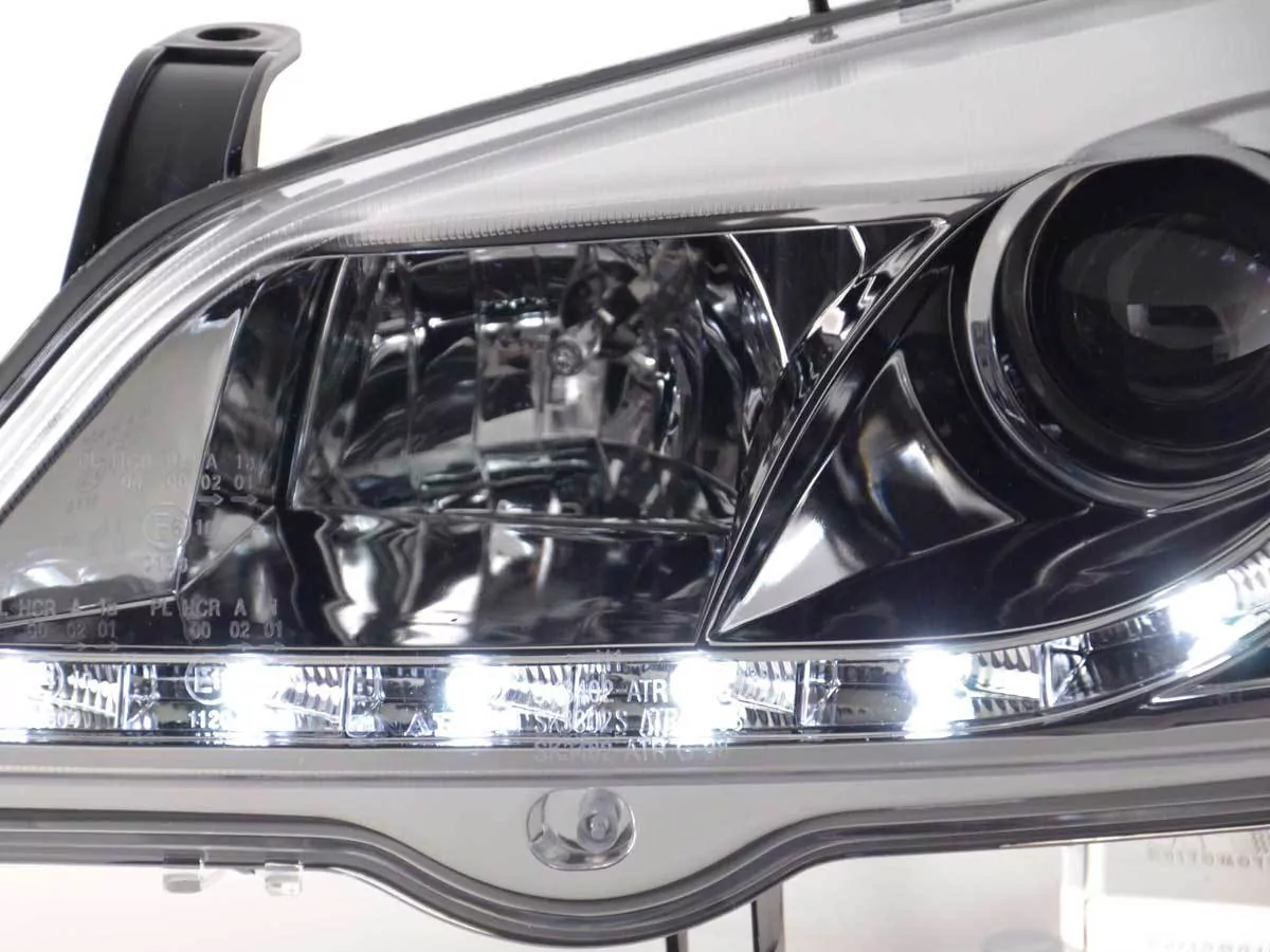 Scheinwerfer Set Daylight LED Tagfahrlicht Opel Astra G Bj. 98-03 chrom