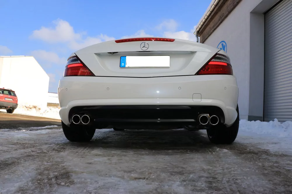 Mercedes SLK Typ 172 - AMG Line Endschalldämpfer rechts/links - gebaut als Unidämpfer (ohne Halter ohne Rohre) mit Gutachten-Kennzeichnung und dem Text "Zum Zwecke der Einzelabnahme"