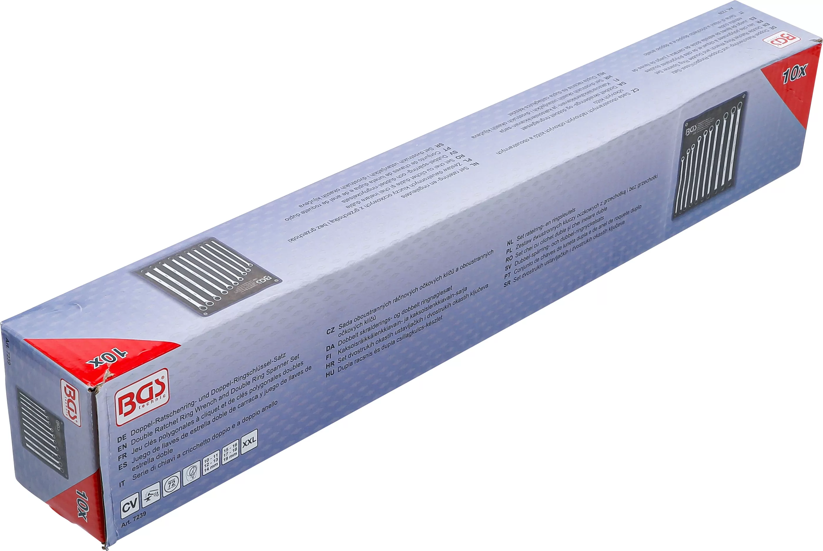 Ratschenring- und Ringschlüssel-Satz | extra lang | SW 10 - 19 mm | 10-tlg.