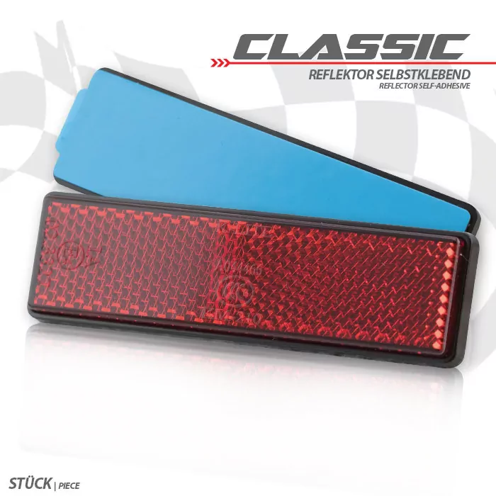 Reflektor "Classic" | rechteckig | rot | mit Rand Maße: 90 x 25 mm | selbstklebend | E-geprüft