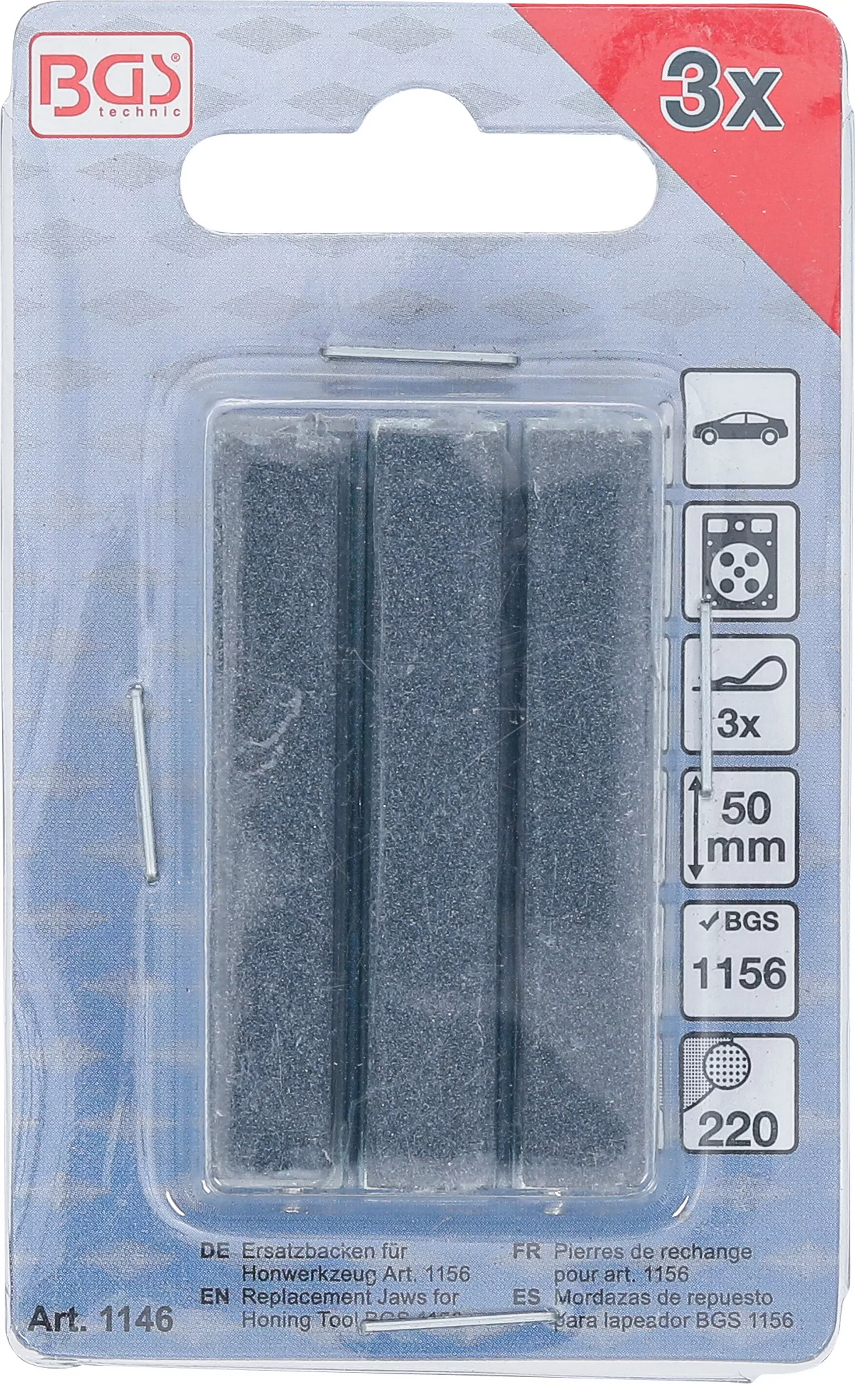 Ersatzbacken für Honwerkzeug Art. 1156 | Backen 50 mm | K 220 | 3-tlg.