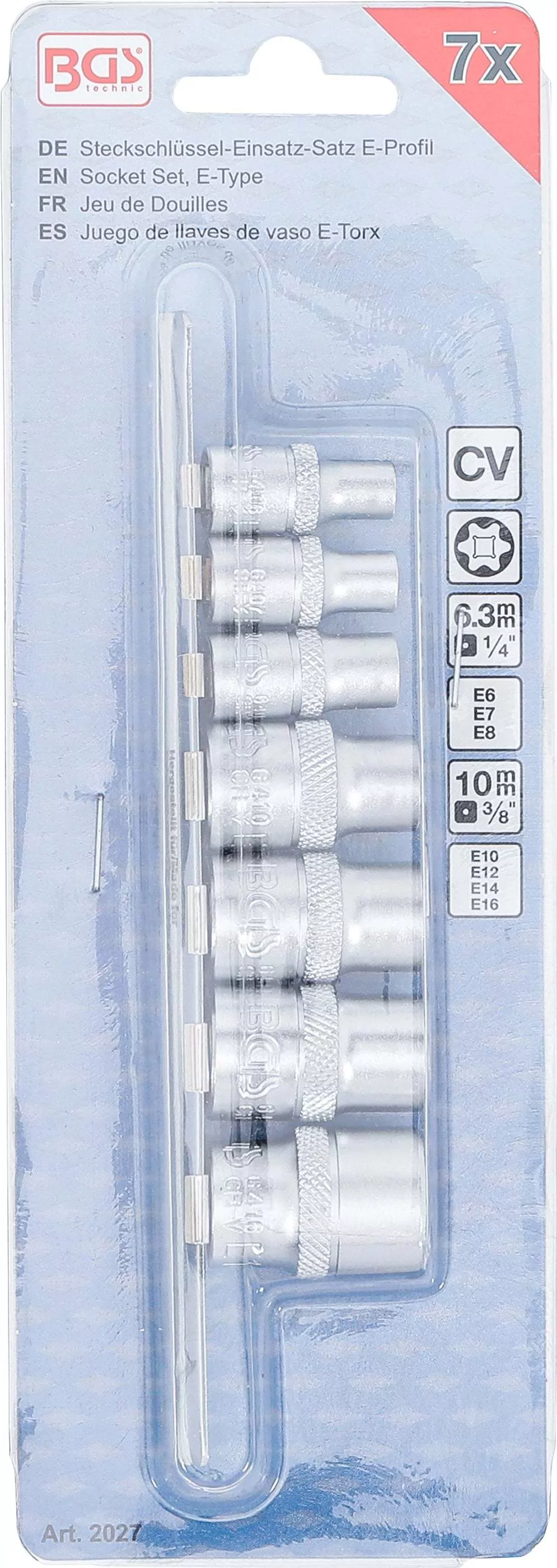 Steckschlüssel-Einsatz-Satz E-Profil | Antrieb Innenvierkant 6,3 mm (1/4") / 10 mm (3/8") | SW E6 - E16 | 7 tlg.