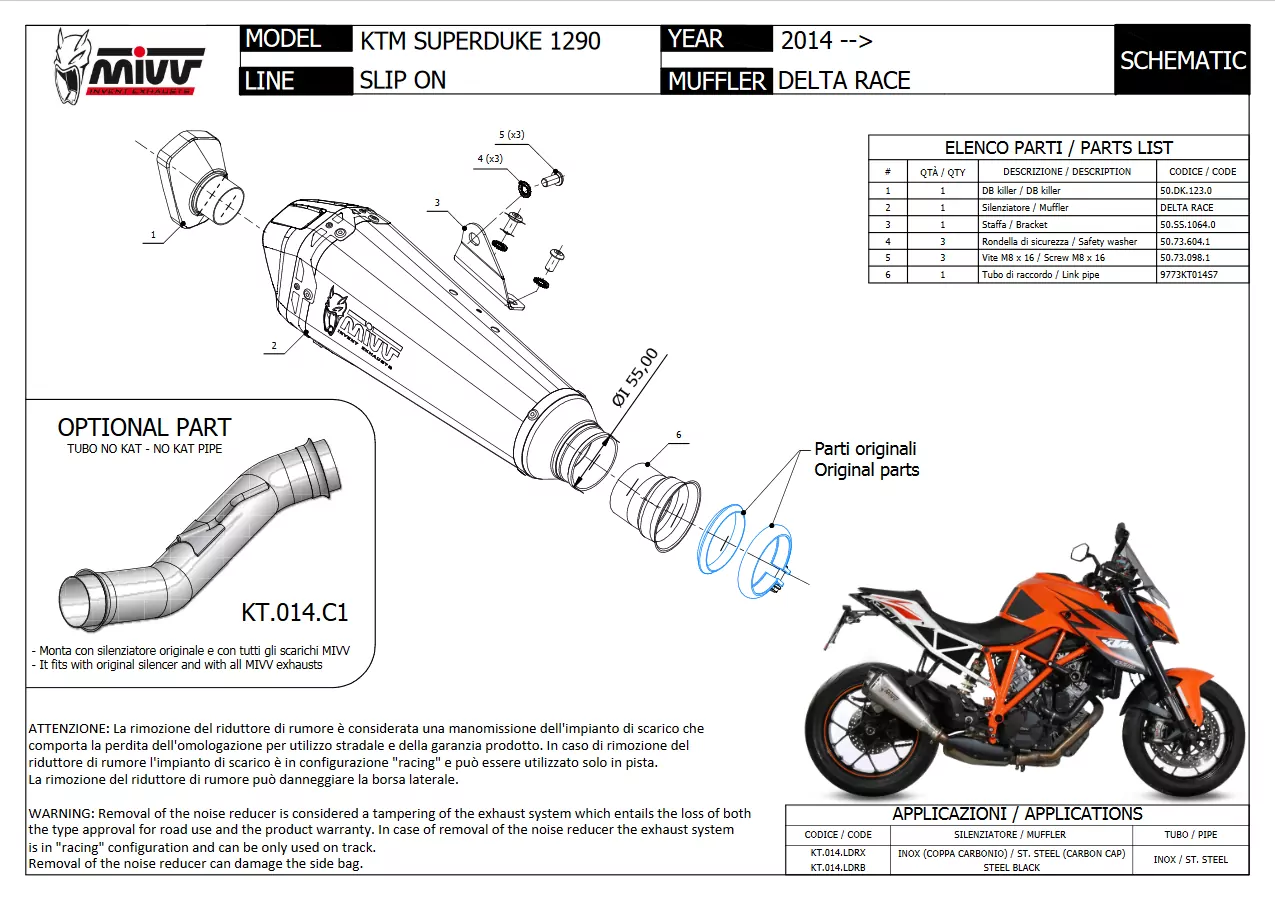 MIVV DELTA RACE STEEL BLACK KTM 1290 SUPERDUKE 2014 > 2019