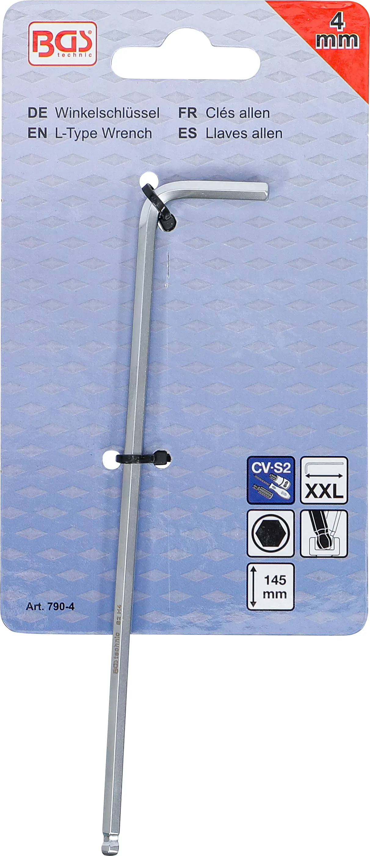 Winkelschlüssel | extra lang | Innensechskant / Innensechskant mit Kugelkopf 4 mm