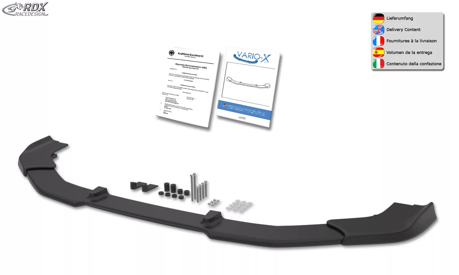 RDX Frontspoiler VARIO-X für AUDI A4 8W B9 (-2019, für S-Line- bzw. S4-Frontstoßstange) Frontlippe Front Ansatz Vorne Spoilerlippe