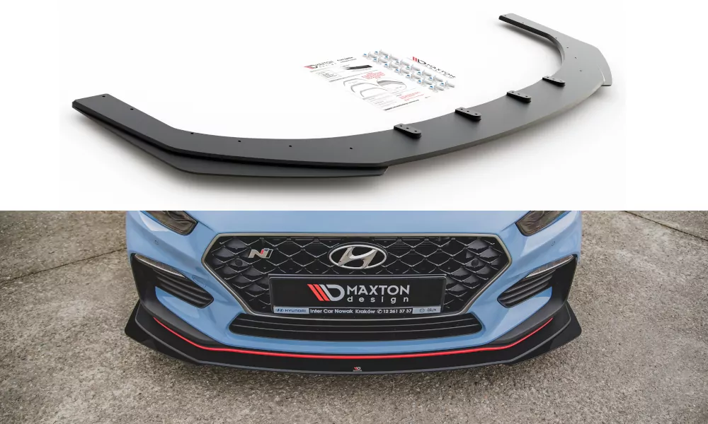 Robuste Racing Front Ansatz Für Passend +Flaps Für Hyundai I30 N Mk3 Hatchback / Fastback Schwarz Hochglanz