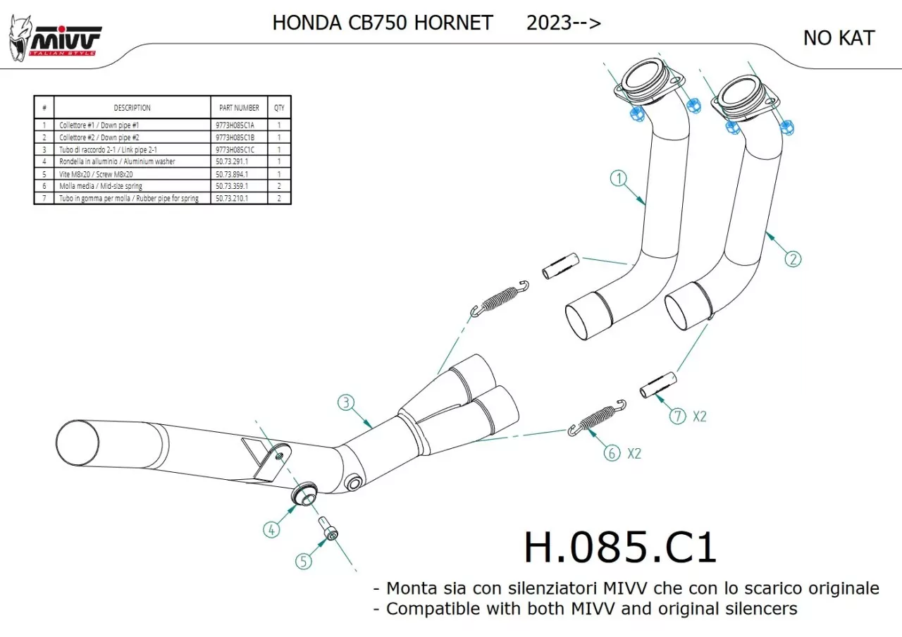 MIVV Katersatzrohr HONDA CB 750 HORNET 2023-2024