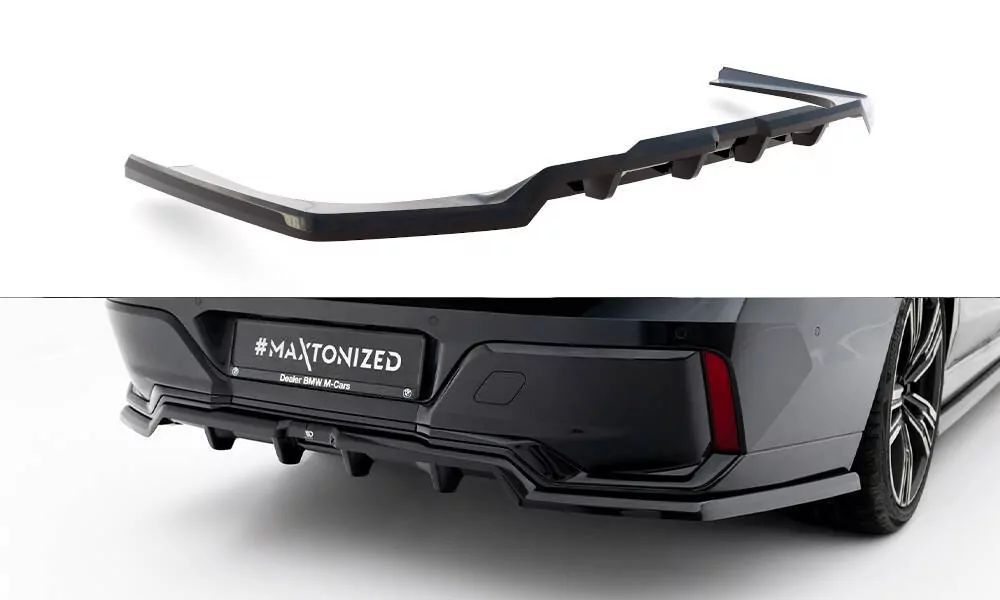 Hinten Splitter (mit Einem Vertikalem Balken) BMW 7 M-Paket G70 Schwarz Hochglanz