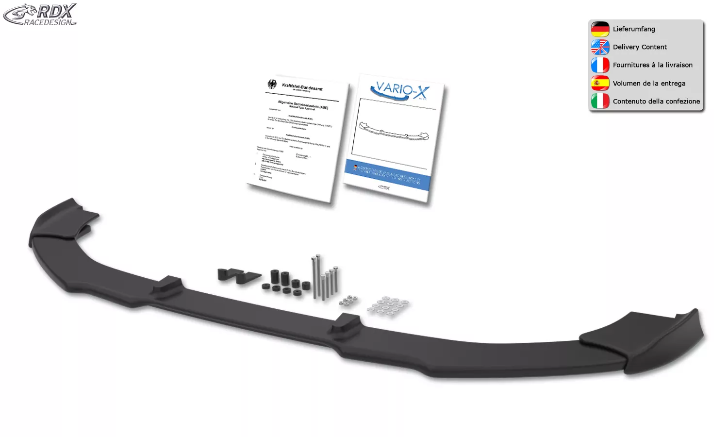 RDX Frontspoiler VARIO-X für KIA Stinger (CK) Frontlippe Front Ansatz Vorne Spoilerlippe