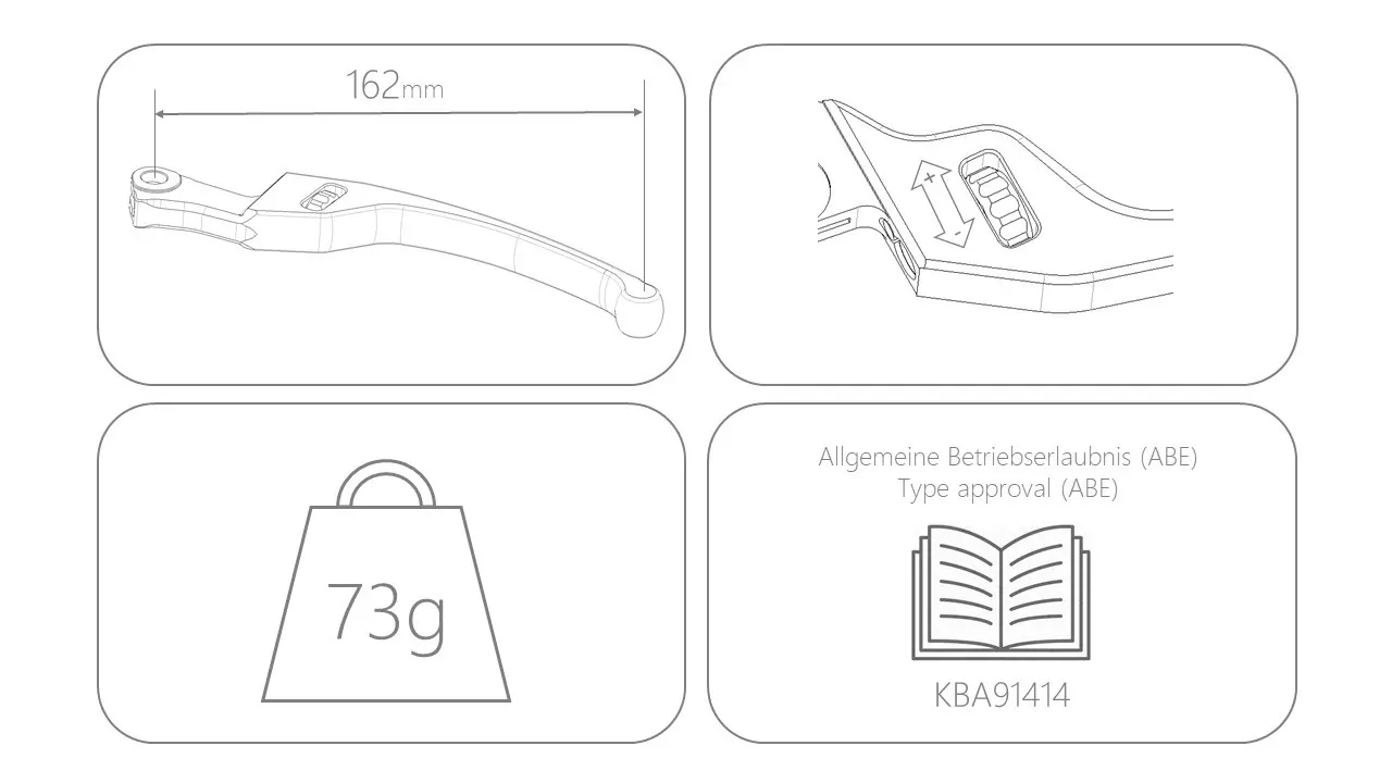 MG Biketec Bremshebelset - Bremshebel Set - Lang, mit ABE gültig in D - A - CH für Vespa GTS 125 / Super / Super Sport / Super Tech ab 2023 (Brembo/Bybre)