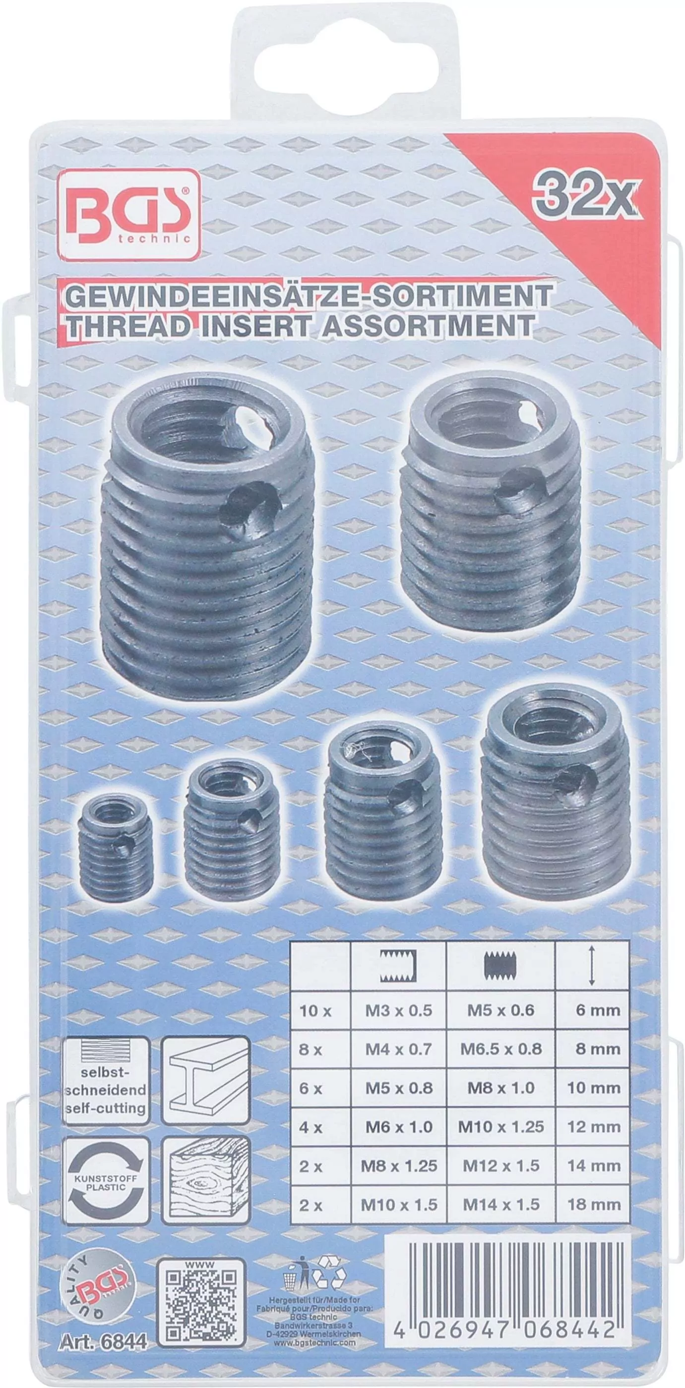 Gewindeeinsätze-Sortiment | selbstschneidend | 32-tlg.