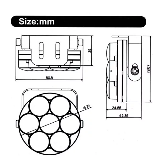 Tagfahrlicht-led Inkl. Steuergerät, 7x Power-led + Halterung, Maße: Ø 75 X 43 Mm, E-geprüft