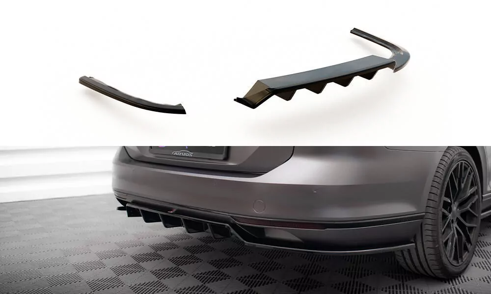 Hinten Splitter (mit Einem Vertikalem Balken) Volkswagen Passat R-Line B8 Schwarz Hochglanz