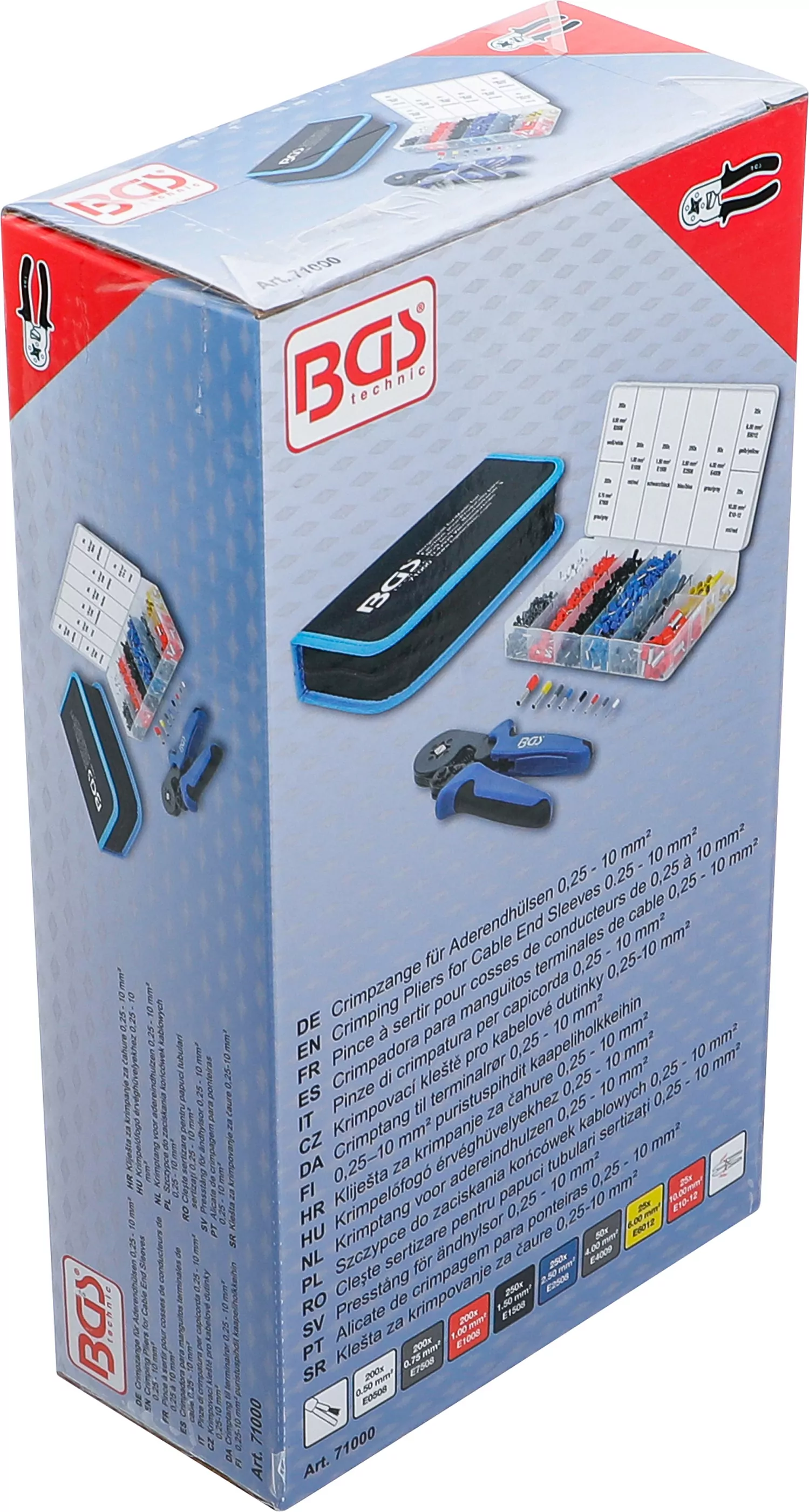 Crimpzange für Aderendhülsen 0,25 - 10 mm² | mit Aderendhülsen-Sortiment 0,5 - 10 mm²