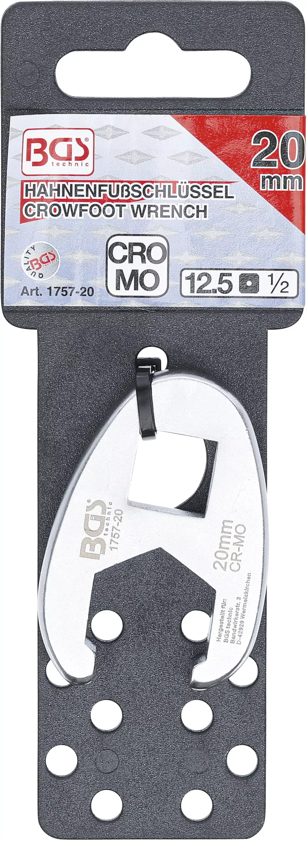 Hahnenfußschlüssel | Antrieb Innenvierkant 12,5 mm (1/2") | SW 20 mm