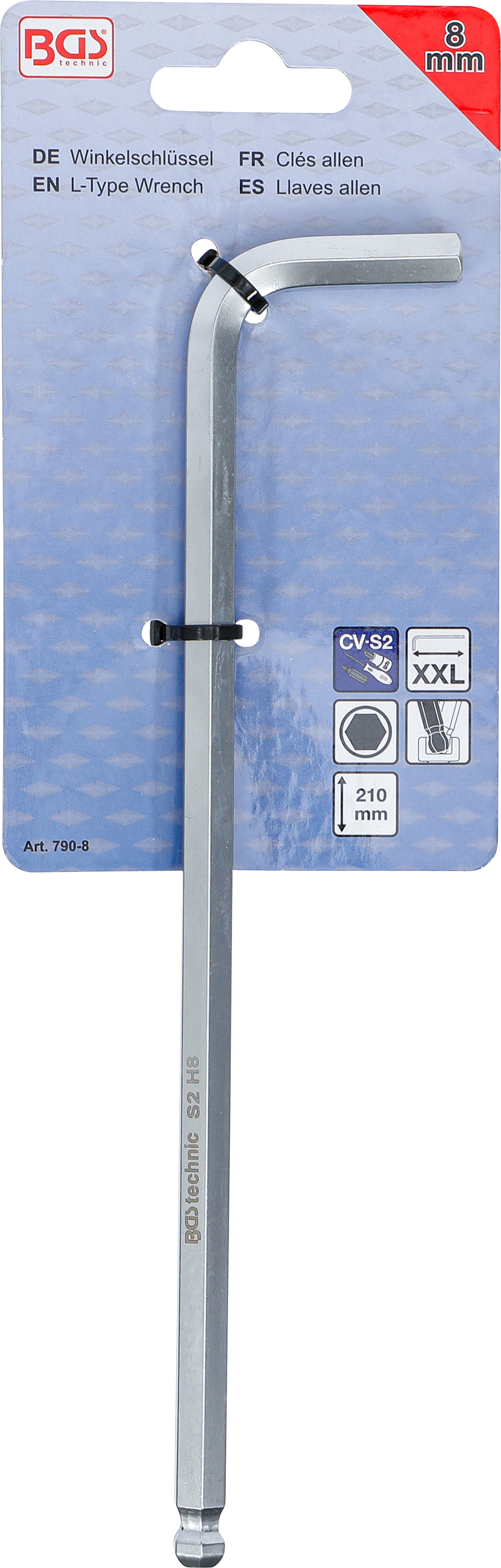 Winkelschlüssel | extra lang | Innensechskant / Innensechskant mit Kugelkopf 8 mm