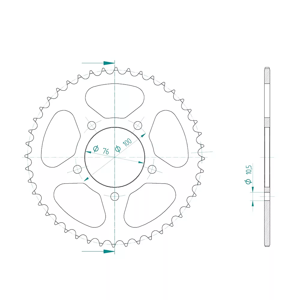 Kettenrad Stahl 46 Zähne Teilung 525